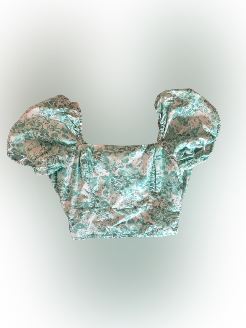 Shabby Chic Mint Green Floral Puff-Sleeve Crop Top